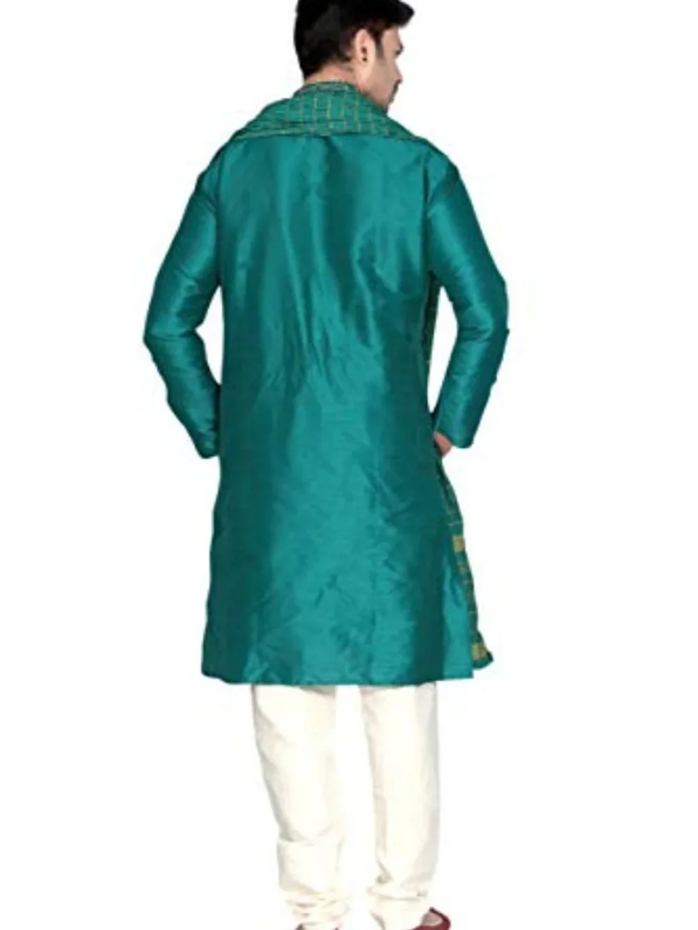3-Piece Kurta Pyjama Set with Gold Embroidery - Men's Sleep Sets